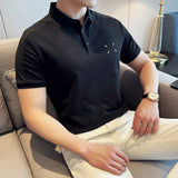 Itooh Summer Jacquard Embroidered Polo Shirt for Men Slim Fit Short Sleeved Casual T-shirts Fashion Business Formal Social Polos Male