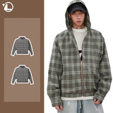 ITOOH Plaid Hooded Cardigan Mens 2024 Spring Autumn New Japanese Outdoor Sunscreen Loose Shirt Jacket Grid Pattern Harajuku Male Coats