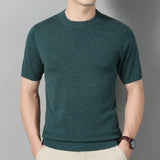 Itooh  Short Sleeve Summer Men's Solid Color Round-Neck Shirt Wool Knitted Bottoming Shirt T-shirt Elegant Tight Top