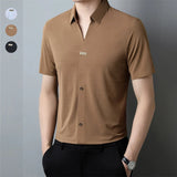 Itooh  Men's Lightweight Polo Shirt, Lapel Collar, Loose Fit, Monochromatic, Casual, Original Design, Summer