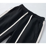 Itooh Summer Thin Casual Sports Pants Mens Loose Straight Simple Trousers Korean Patchwork Side Stripe Section Drape Wide-leg Trousers