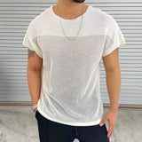 Itooh Streetwear Mens New Casual Knitwear T Shirts O Neck Short Sleeve Hollow Out Knit T-shirt For Men Summer Breathable Knitted Tops