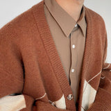 Itooh  Men's Brown Y2K Knit Sweater Cardigan Retro Winter Blouse Outerwear Knitwear Korean Autumn Clothes Male