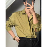 Itooh High-end Simple Striped Double Breasted Shirt for Men Autumn New Korean Style Trendy Solid Color Long Sleeves Men's Social Shirt