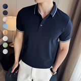 Itooh  Summer Fashion Neckline Color Matching Polo Shirt Men's Contrast Color Short Sleeve Lapel T-shirt Caramel,Cotton Golf