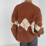 Itooh  Men's Brown Y2K Knit Sweater Cardigan Retro Winter Blouse Outerwear Knitwear Korean Autumn Clothes Male