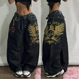 Itooh Retro Street New Oversized Printed Loose Jeans Female Gothic Harajuku Y2K High Waist Casual Straight Wde-Leg Pants