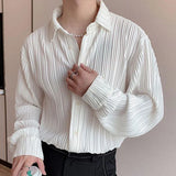 Itooh Autumn Winter New Fashion Temperament Trend Simple Blouse Male Korean Fold Design Shirt Man Solid Color Loose Casual Gentmen Top