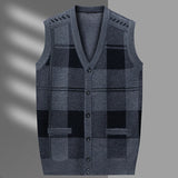 Itooh  Men's Cardigan Vest Plaid Fashion Casual Knitted Sweater Warm V-neck Vest Sweater Tops