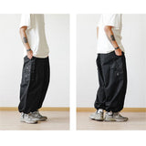 ITOOH Multi-Pocket Cargo Pants Men's Casual Solid Colour Straight Pants Baggy Wide-leg Cropped Pants Men Ankle-length Pants