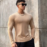 Itooh new men's T shirt Solid colors Long Sleeve Slim T-shirt young men Pure color tee shirt  Casual Tee men Long Sleeve tops