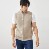 Itooh New  Casual Business Men's 100% Pure Cashmere Vest Solid Knitted Half High Collar Sleeveless Cardigan Men's Sweater short