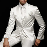 Itooh  White Wedding Mens Suits for Groom Tuxedos Slim Fit Prom Party Custom Satin Suits 3 Piece (Jacket+Pants+ Vest) Male Clothes