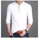 Itooh Spring Men Long Sleeve T Shirts Half Buttons Stand Collar Cotton Pullovers Solid Casual Tops Comfy Korea Tide Slim Thin Tees