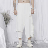 Itooh Mens New Casual Pants Loose Wide-leg Pants Japanese Streetwear Summer Street Y2k Double-layer Tie Cropped Trousers Genderless