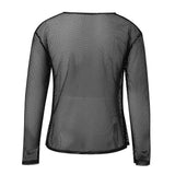 Itooh Mens Sexy See-Through Mesh Long-Sleeved Top  New Genderless Nightclub Individuality Youthful Thin Low-Cut T-Shirt Unisex