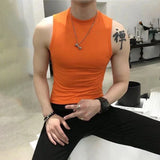 Itooh Summer Trend Vest Men's Tight Turtleneck Sleeveless Cotton Vest Male Slim Fitness Stretch Tank Tops Bottoming Shirt Streetwear