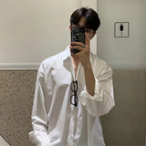 Itooh Long shirt New Solid Loose Boyfriend Blouse Korean Shirt Men Gray White Black Turn Down Collar Casual Oversized Shirt Handsome