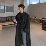 Itooh Khaki Black Trench Coat Men Oversized Fashion Casual Long Coat Men Streetwear Korean Loose Windbreaker Jacket Mens Overcoat