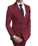 Itooh  Purple Mens Suits 2 Pieces Double-breasted Notch Lapel Flat Slim Fit Casual Tuxedos For Wedding (Blazer+Pants)