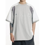 Itooh Oversized Summer New Japanese T-shirt Men Cotton Mesh Patchwork Printed Jersey Round Neck Loose Couple Short Sleeve Top Tees