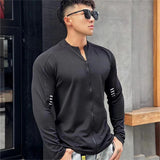 Itooh Men's Casual Sports Long Sleeve T-shirt Gym Fitness Running Training Slim-fit Quick Dry High Elastic Sweatshirts Zip Up Tee Tops