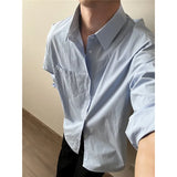 Itooh Blue White Long Sleeved Shirt Men Fashion Social Mens Dress Shirt Korean Loose Casual Shirts Mens Office Formal Shirt M-2XL