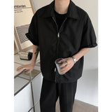 Itooh Summer Short Sleeved Shirt Men Fashion Oversized Zip Shirt Men Korean Loose Black White Dres Shirts Mens Ice Silk Shirt M-2XL