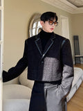 Itooh Men's Wear 2024 Spring Autumn PU Leather Patchwork Short Korean Style Loose Tweed Coat Single Button Wool Jackets