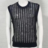 Itooh Hip Hop Mens Slim Tank Tops Knitted Crew Neck Sleeveless Casual Camisoles 2024 Summer Sexy Hollow Out See Through Knitting Vest