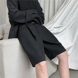 Itooh Summer Suit Shorts Men Fashion Business Dress Shorts Men Streetwear Loose British Style Suit Shorts Men Black Formal Shorts