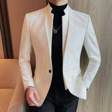 Itooh Brand Fashion Double Layer Collar Blazers Men Solid Color Casual Business Suit Jacket Banquet Party Wedding Groom Blazer