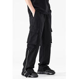 Itooh Vibe High Street Straight Workwear Pants Men's Trendy American Hip-hop Pants Cuffs Zippered Split Cargo Trousers Side Pockets