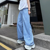 Itooh Summer New Chic Men's Wide Legs Pants Striped Plaid Design Drawstring Casual Pants 2024 Streetwear Straight Trousers