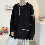 Itooh Spring Autumn Ins High Street Ripped Sweater Men's Hole Loose Lazy Knitted Pullover Harajuku Version Trend Student Streetwear