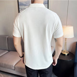 Itooh  Men's Short-Sleeved White Golf Shirt, Seersucker Mesh Fabric, Ice Silk Thin High Elastic Half Zipper Polo Shirt,T-shirt