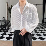 Itooh Fashion Handsome Shirt Men Translucent Plaid shirt Streetwear Lapel Long Sleeve Button Camisas Party Sexy Men Clothing S-2XL