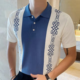 Itooh 2024 Summer New Casual Slim Polo Shirts Men Knitwear Patchwork Short Sleeve Button Lapel Knit Tops Mens Vintage Knitted Polos