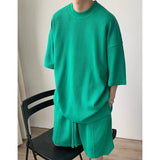 ITOOH Summer Set Men Fashion Black Green Sports Set Men Streetwear Korean Loose Short Sleeved T-shirts Shorts Set Mens Short Sets