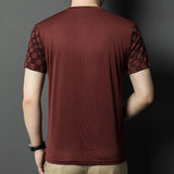 Itooh  Checkered Round Neck Men's T-shirt Top, Summer New Silk Comfortable and Cool, Loose and Versatile Short Sleeved Top