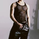 Itooh Genderless Sexy Nightclub See-Through Hollow Vest Mens Sports Slim Inner Layering Shirt Versatile Sleeveless T-Shirt  Summer