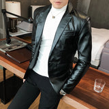 Itooh Autumn Leather Jacket Men Slim fit Casual Business Blazer Masculino Solid Color Street Wear Social PU Coat Costume Homme