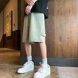 Itooh Summer Men Wide Leg Denim Shorts Vintage Cargo Hip-pop Baggy Knee Length Pants Stitching Streetwear Straight Casual 5 Pants