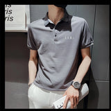 Itooh Short Sleeve Slim Fashion Korean Version Summer New Solid Color Versatile Lapel Letter Printed Cotton Youth Trend Polo Shirt