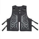 Itooh  Skeleton Print Tooling Vest Men's Adjustable Sleeveless Jacket Japanese Big Pocket Hip Hop Outwear High Street Cargo Short Coats