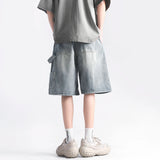 Itooh Patchwork Straight Casual Cargo Shorts Men Summer New Wide Leg Hip-hop Fashion Drawstring Youth Streetwear Denim Shorts