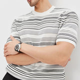 Itooh New Fashion Slim O Neck T Shirt Knit Mens Short Sleeve Knitting Tops 2024 Spring Summer Casual Striped Knitted Tee Men Pullovers