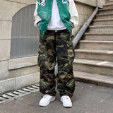 Itooh High Street Retro Hiphop Pants Baggy Camouflage Cargo Pants Men's Straight Skateboard Street Dance Jogger Pants Trendy Tie Foot