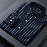 ITOOH 2024 Classic Striped Dress Shirt for Men, Slim Fit Business Long Sleeve Shirts Plus Size M-5XL Male Social Casual Shirts Outwear