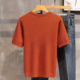 Itooh Spring Summer New Mens Knitting T Shirts Short Sleeve Crew Neck Knit T-shirt Solid Color Bottoming Tops Men Knitwear Casual